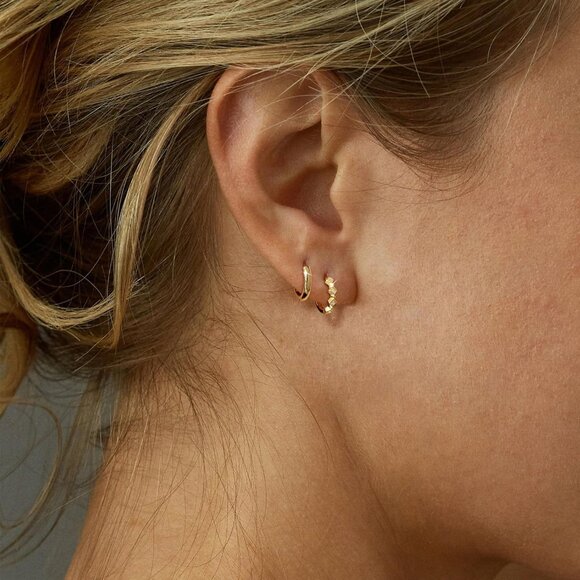 3 Pairs Gold Hoop Earrings Set: Dainty Stud Earrings Trendy Small 14K Gold Plate - Picture 4 of 9